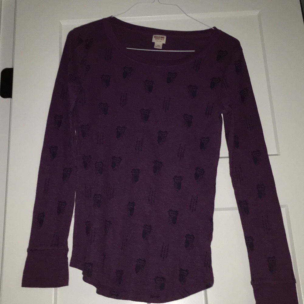 Mossimo Purple Long Sleeve Owl Graphic Thermal Tee
